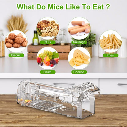 4Pcs Reusable Plastic Humane Live Mouse Trap Safe Rodent Catch Release Cage for Family Children & Pets Easy Setup