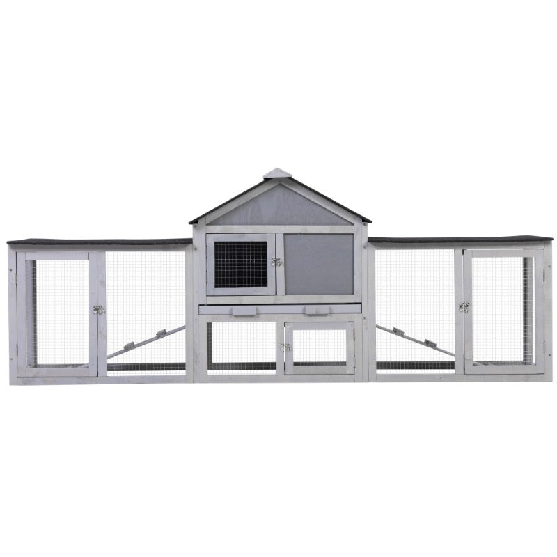 2-Story Wood Rabbit Hutch, Indoor Outdoor Bunny Cage with Double Runs and Weatherproof Roofs, Guinea Pig Pet House for Small Ani