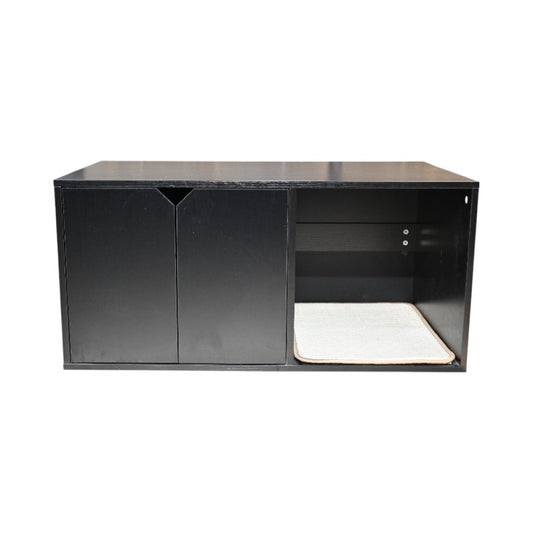 35.83" Cat Litter Box Enclosure Hidden Furniture (Scratch Pad Included), Modern Black Cat House