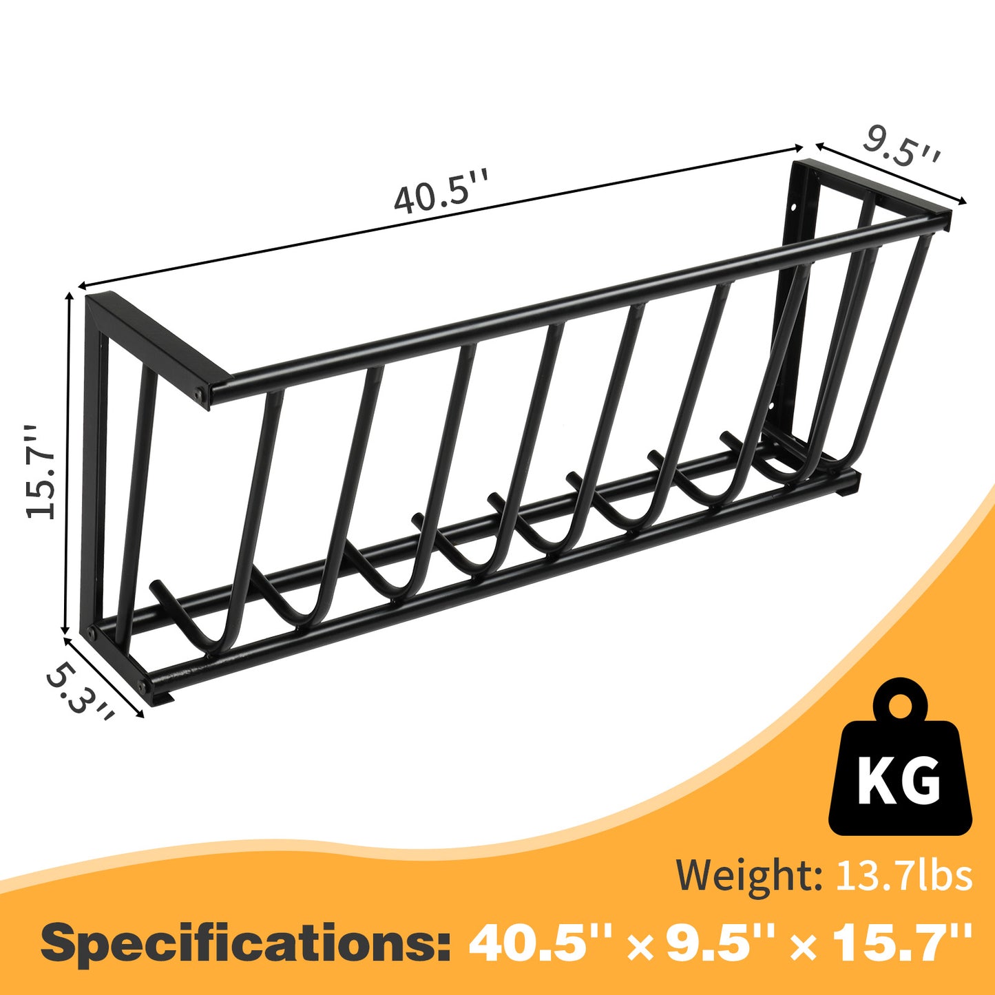 Heavy-Duty Steel Hay Feeder Large Capacity 40.8\" Long Wall Mounted Horse Hay Rack Iron Goat Hay Rack