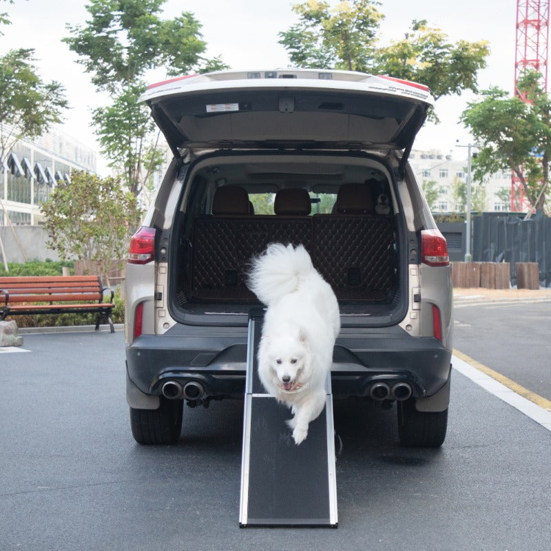 Foldable Aluminum Dog Car Step Ramp, Dog Ramp Climbing Ladder with PVC Handle, Non-slip Foot Mats for Most Sized Dogs, Pet Ramp