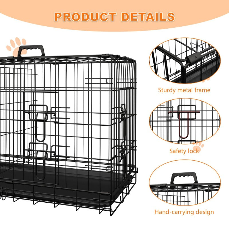 Dog Crate, 48 Inch Large Dog Cage with Divider and Plastic Leak-Proof Pan Tray, Double Door Folding Metal Wire Cage for Indoor