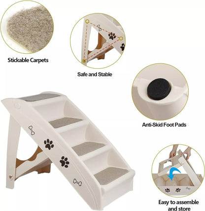 Foldable Dog Ramp Stairs Steps -Tan