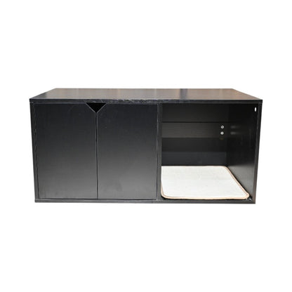 35.83" Cat Litter Box Enclosure Hidden Furniture (Scratch Pad Included), Modern Black Cat House