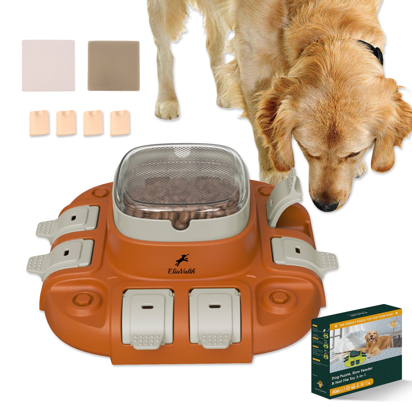 Dog Puzzle, 3-in-1 Dog Interactive Toy: Puzzle, Slow Feed & Dog Nail File Orange