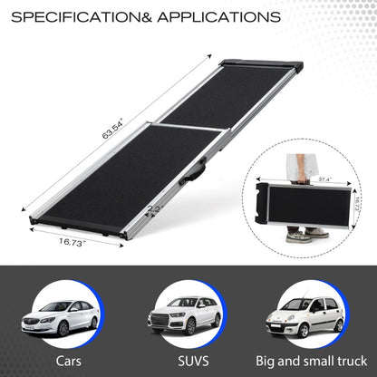 Foldable Aluminum Dog Car Step Ramp, Dog Ramp Climbing Ladder with PVC Handle, Non-slip Foot Mats for Most Sized Dogs, Pet Ramp
