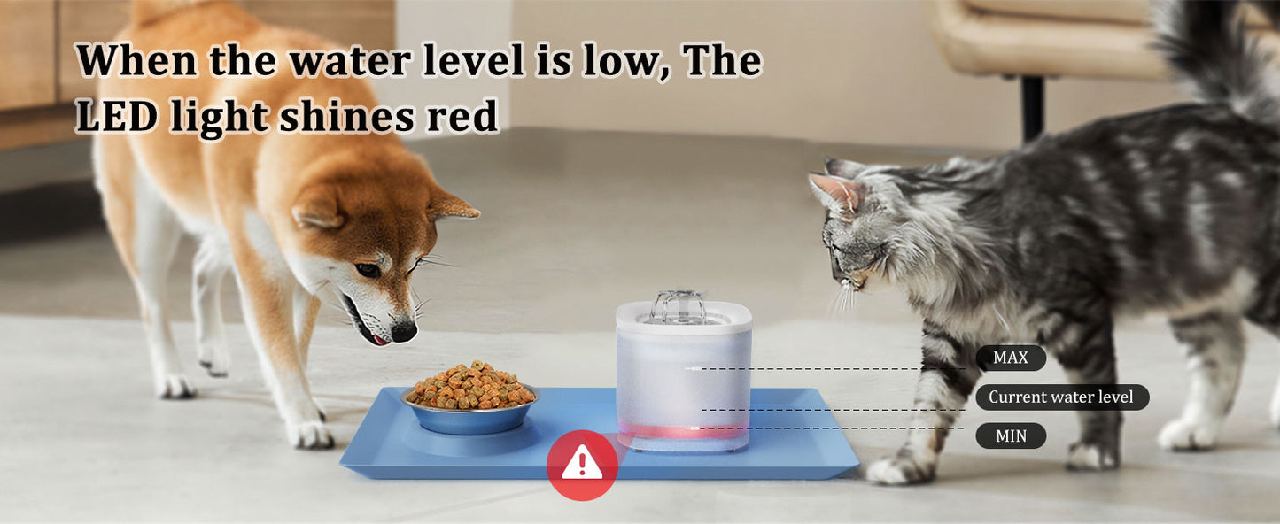 Cat Water Fountain and Food Bowl Set with Mat 1.8L Automatic Pet Running Water Dispenser with LED Light Ultra Silent