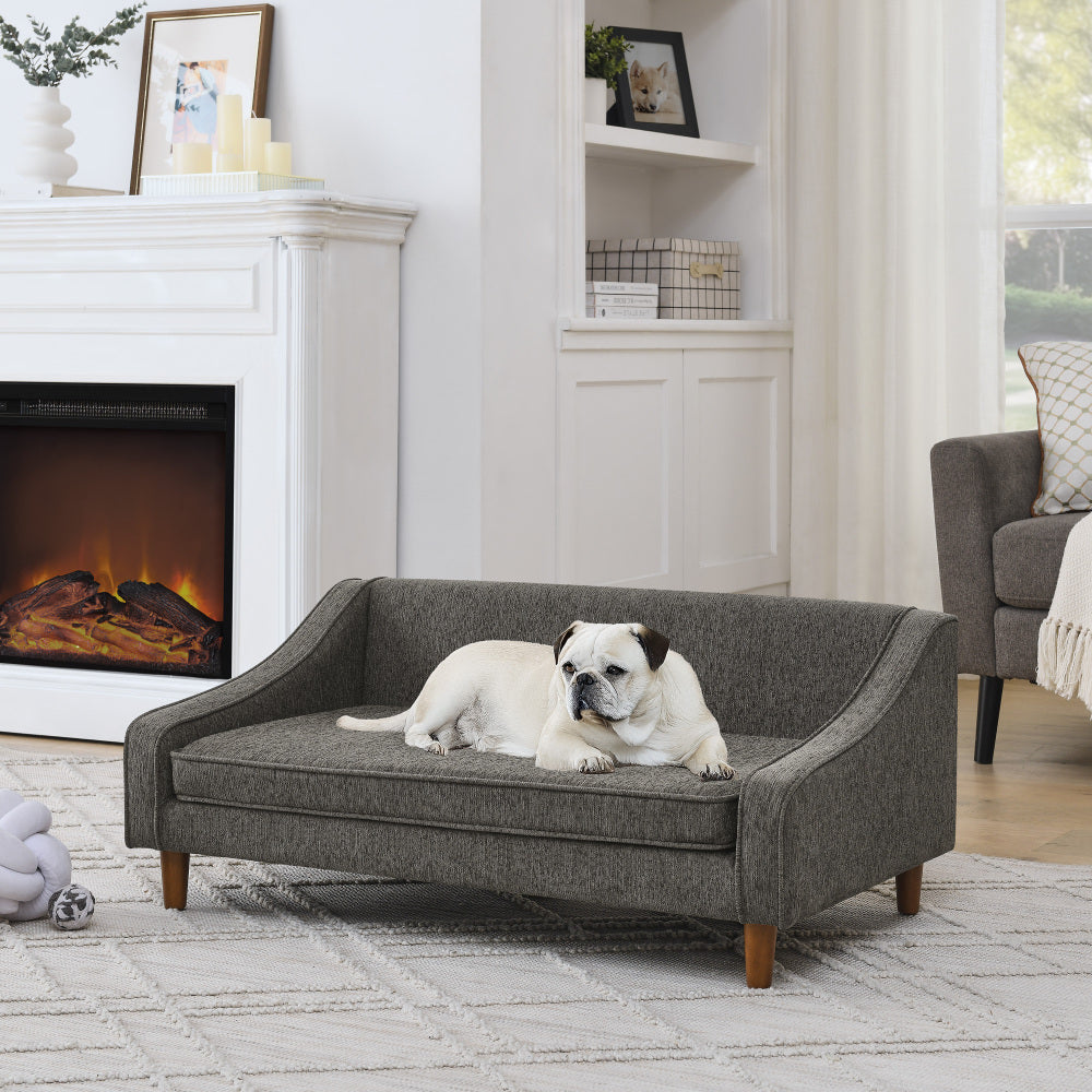 Durable Elevated Dog Sofa Bed,Pet Sofa with Modern Irregular Armrest Design,Comfortable Soft Dog Sofa-Dark Gray