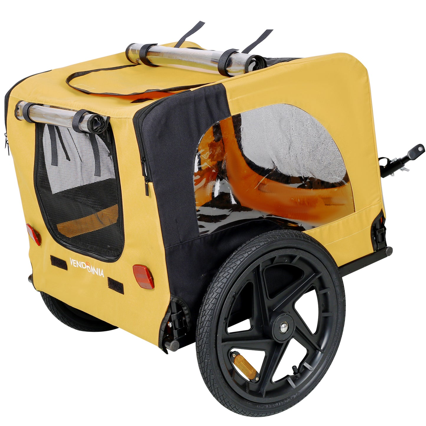 Yellow Outdoor Heavy-Duty Foldable Pet Stroller Practical Dog Carrier with Bicycle Tow Fashionable Oxford Fabric for Dogs & Cats