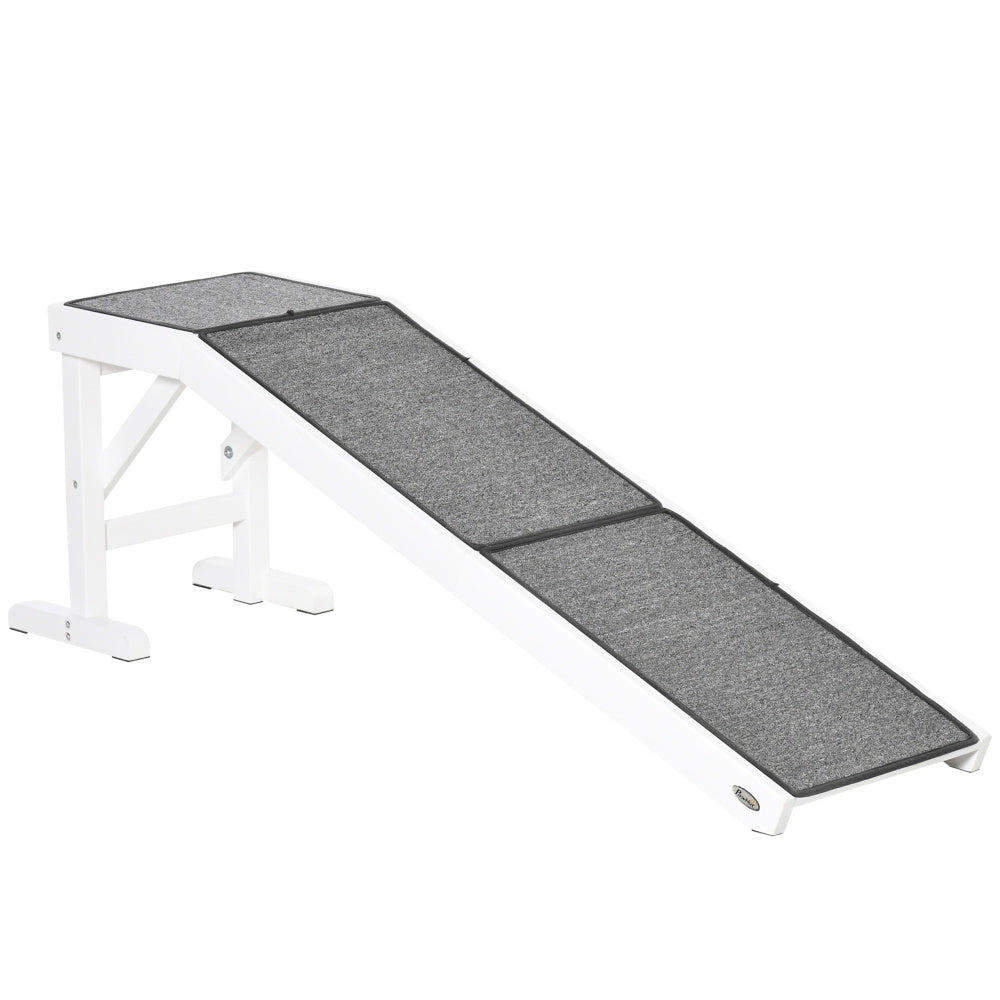 Dog Ramp for Bed, Pet Ramp for Dogs with Non-Slip Carpet and Top Platform, 60" X 16" X 20", White