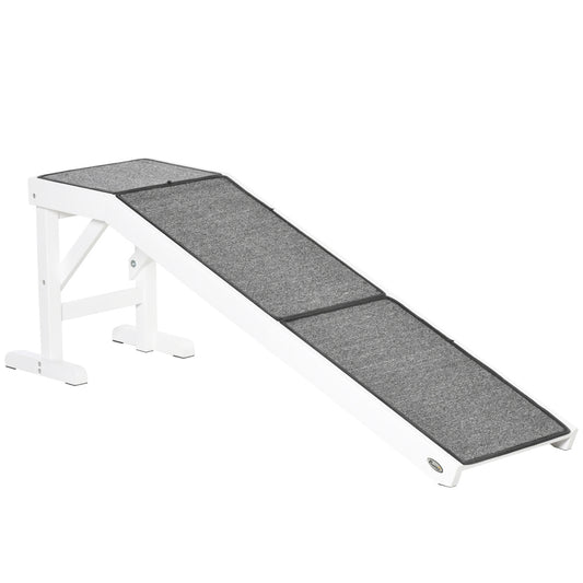 Dog Ramp for Bed, Pet Ramp for Dogs with Non-Slip Carpet and Top Platform, 60" X 16" X 20", White