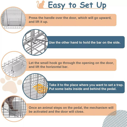 32" Live Animal Cage Trap Heavy Duty Steel Catch Humane Rodent Cage w/Iron Door