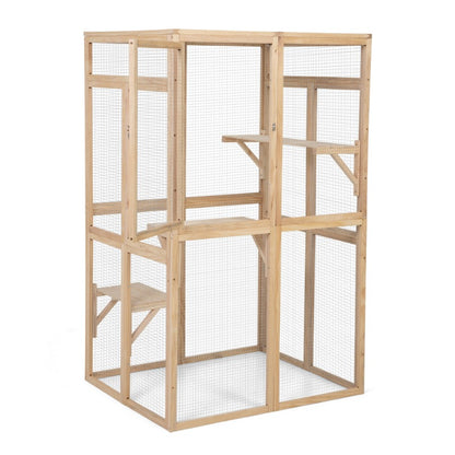 Wooden Cat Catio, Outdoor Cat Enclosure, Cat House with Platforms, Sunshine Board, Hammock, Door, Kitten Cage Condo,Burlywood
