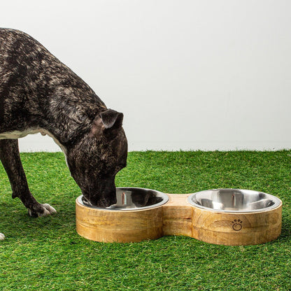 TD GF Double Diner Pet Wood & Metal Feeder for Outdoor Use Cat & Dog Bowl for Food & Water Animal Feeders