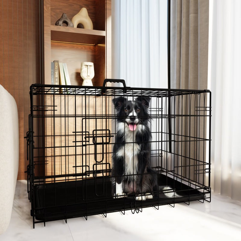Dog Crate, 48 Inch Large Dog Cage with Divider and Plastic Leak-Proof Pan Tray, Double Door Folding Metal Wire Cage for Indoor