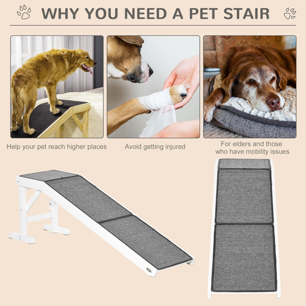 Dog Ramp for Bed, Pet Ramp for Dogs with Non-Slip Carpet and Top Platform, 60" X 16" X 20", White