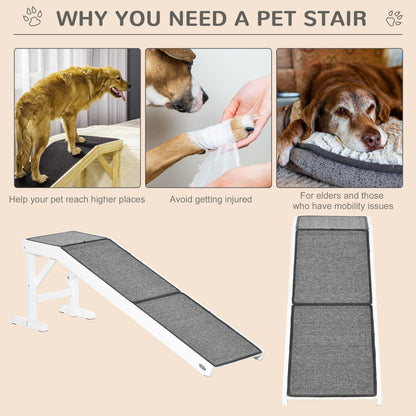 Dog Ramp for Bed, Pet Ramp for Dogs with Non-Slip Carpet and Top Platform, 60" X 16" X 20", White