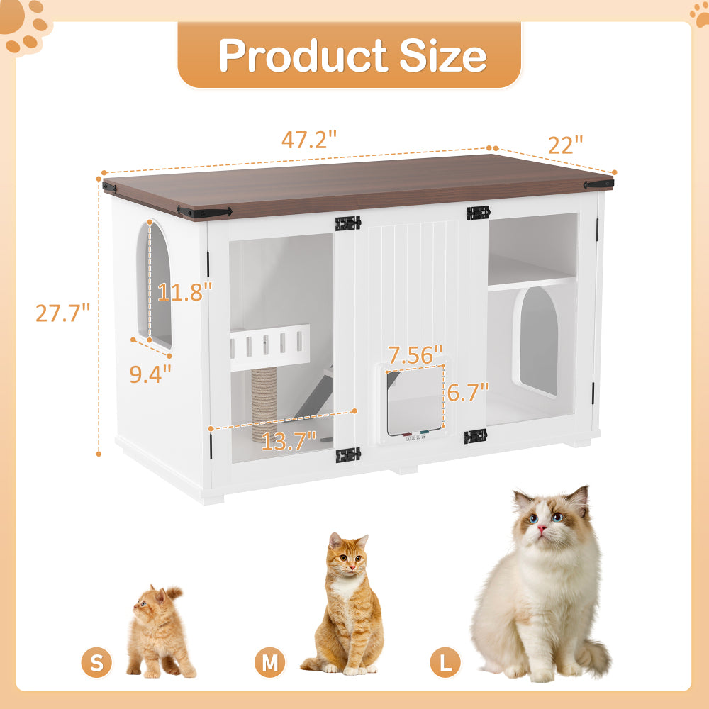 47.25" Large Cat Litter Box Enclosure with LED Light, Hidden Litter Box Furniture, Cat House with Stairs and Cat Scratching Post