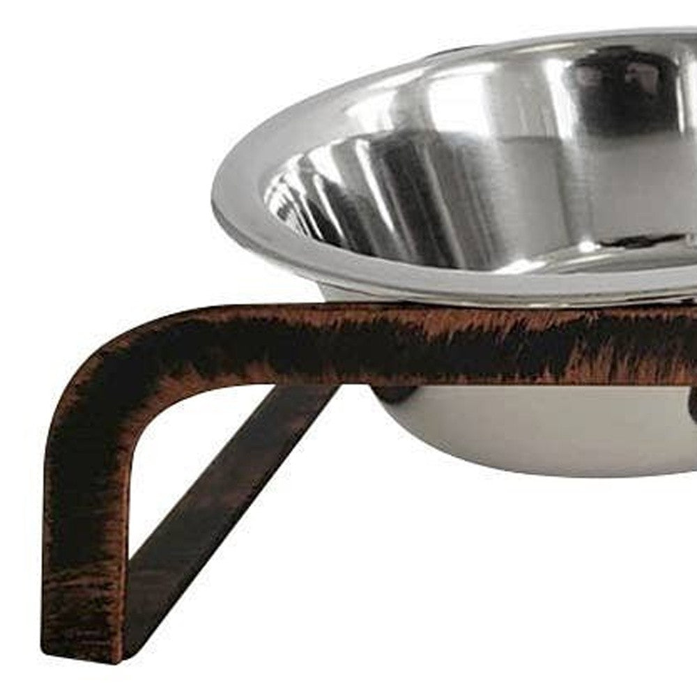 HMS Rustic 16oz Two Bowl Dog Feeding Station Elevated Outdoor Travel Bowls 2 1 for Cats Animals Battery Bottle Outdoor Travel