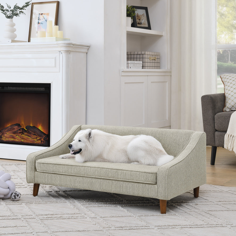 Durable Elevated Dog Sofa Bed,Pet Sofa with Modern Irregular Armrest Design,Comfortable Soft Dog Sofa-Dark Gray