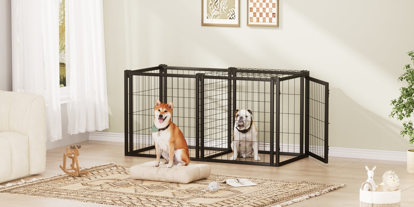 47.2\" Black Iron Dog Kennel Small Medium Dog Crate with Puppy Playpen Top Indoor Pet Cage 22\"L X 22\"W X 24\"H