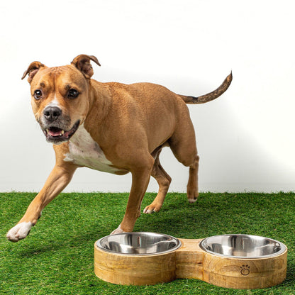 TD GF Double Diner Pet Wood & Metal Feeder for Outdoor Use Cat & Dog Bowl for Food & Water Animal Feeders