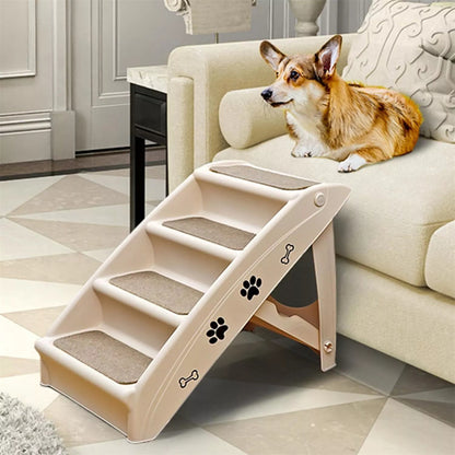 Foldable Dog Ramp Stairs Steps -Tan