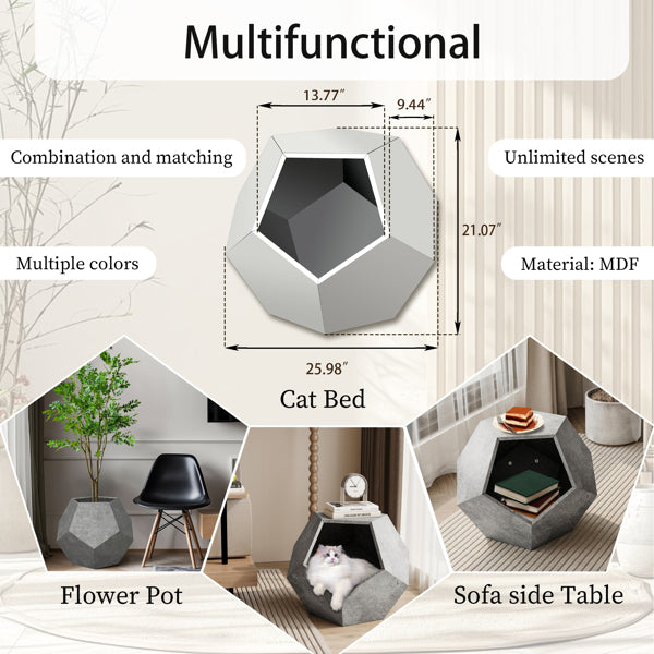 25.98"Modern Pet Furniture Cat Carrier  Side Table, Sofa Side Table, Planter MDF Multifunctional Furniture, Cement Gray