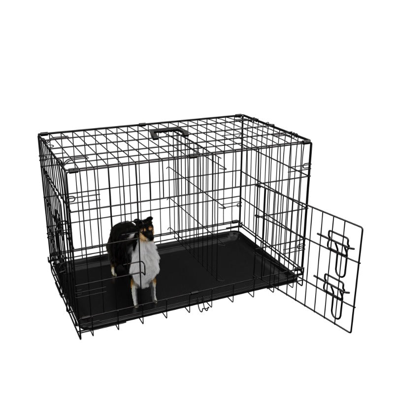 Dog Crate, 48 Inch Large Dog Cage with Divider and Plastic Leak-Proof Pan Tray, Double Door Folding Metal Wire Cage for Indoor