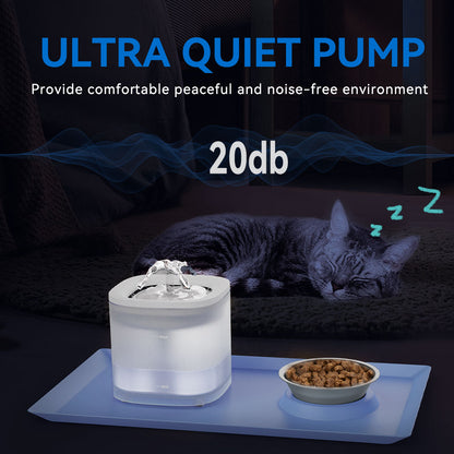 Cat Water Fountain and Food Bowl Set with Mat 1.8L Automatic Pet Running Water Dispenser with LED Light Ultra Silent