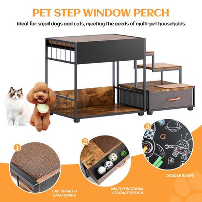 Pet Step Window Perch,Bunk Beds Window Perch for Dogs Bedside Lounge Elevated Dog Bed Multi-Level Platform with Sponge