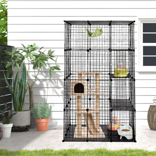 3-Tier Wire Cat Cage, Large Kennels Playpen with 3 Platforms, 3 Ramp Ladders and 4 Doors, 42" X 42" X 72", Black