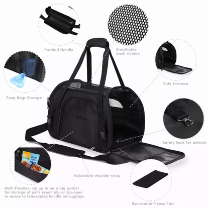 TD JESPET Airline Approved Cat and Dog Carrier Soft-Sided Collapsible Travel Handbag for Small Dogs Cats Car Seat Pet Carrier